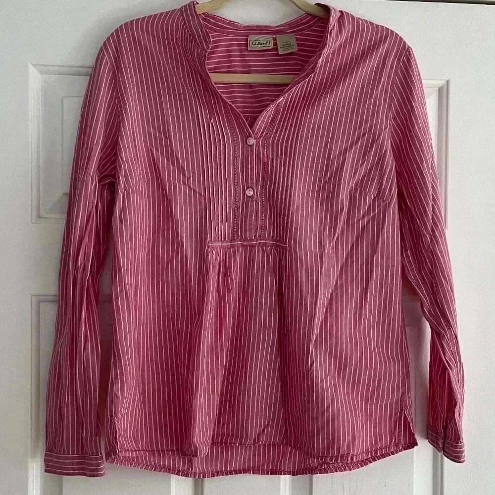 LLbean Pink striped blouse Size M